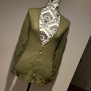 Olive Green Button-Up Cardigan